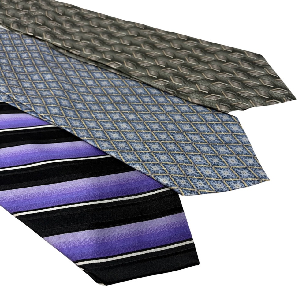 Lot 3 Vintage Silk Neckties Pierre Cardin Croft & Barrow Geometric Stripe